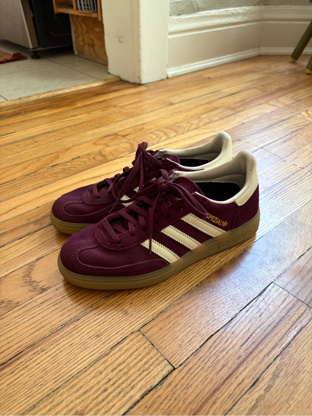 adidas Spezial Women's Maroon Suede Sneakers with Cream Stripes - Picture 3 of 4